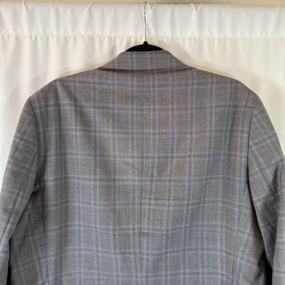 Ted Baker Wool Blazer Men's 44 Grey Plaid 2 Button Front Inside Pockets - Picture 9 of 10